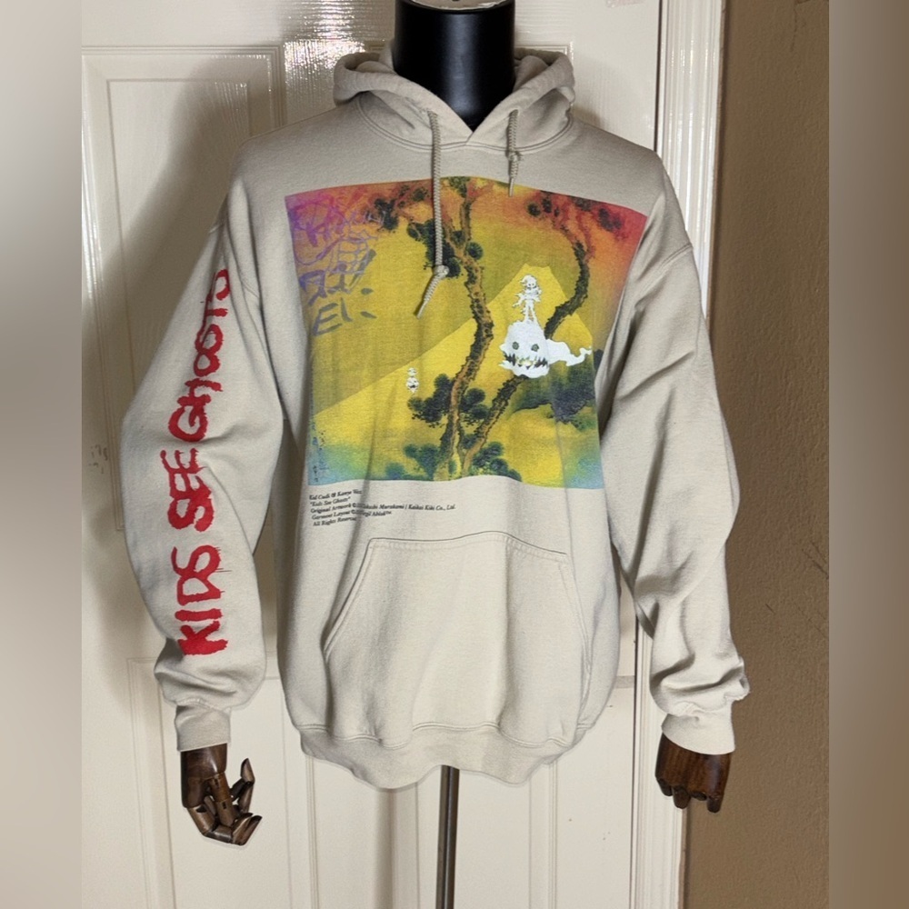 Kanye West Kid Cudi Kids See Ghosts Album Hoodie Large Beige Brown Tour Pullover - Picture 1 of 10